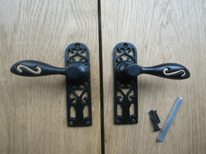 Pair Of Cottage Lever Latch Handles Black Antique.