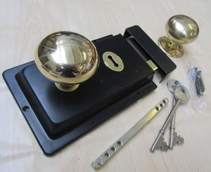6inch Rim Lock Black & Cottage Rim Brass Set.