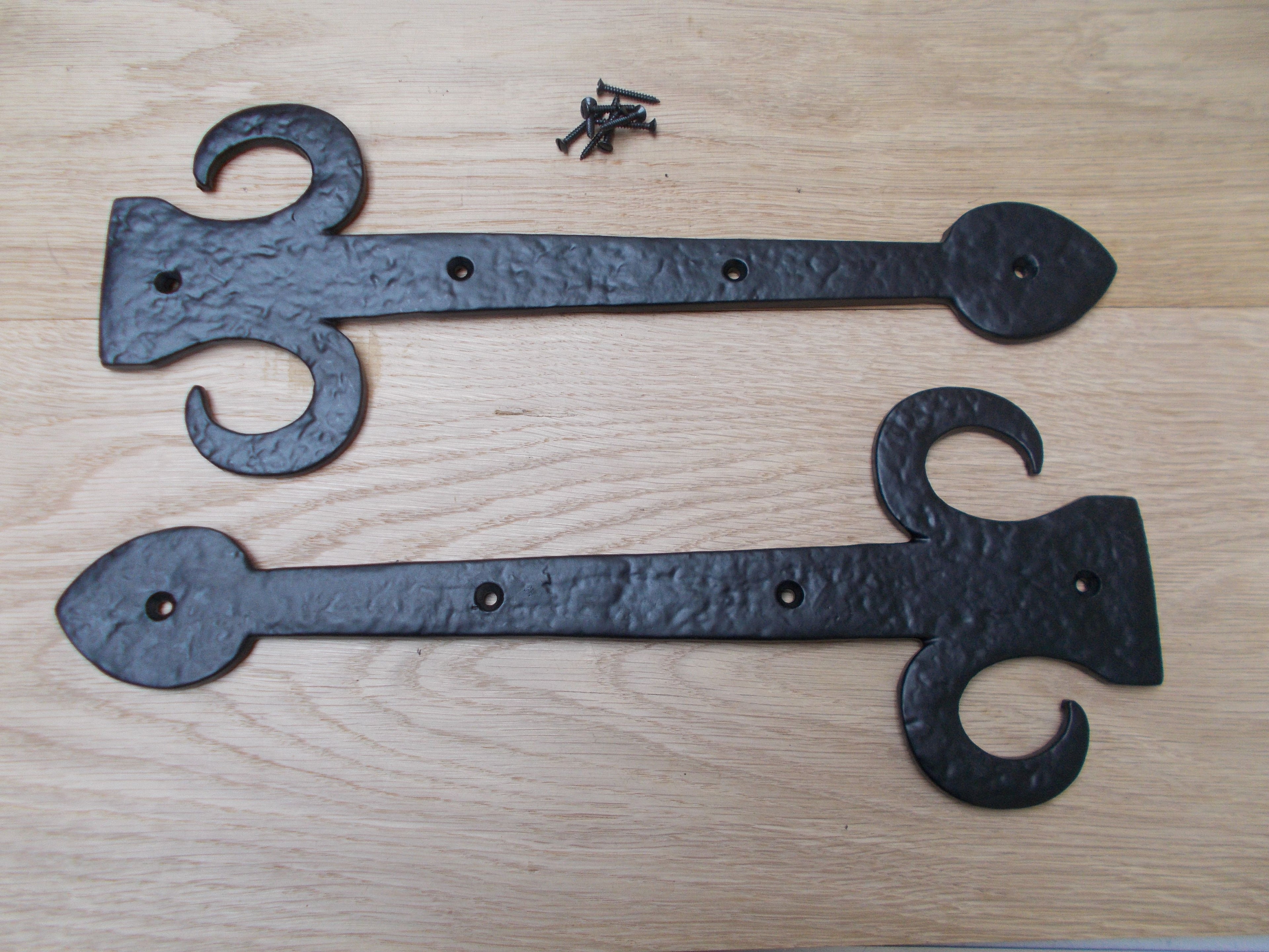 Pair of Hinge Fronts Black Antique 16inch Curl End.