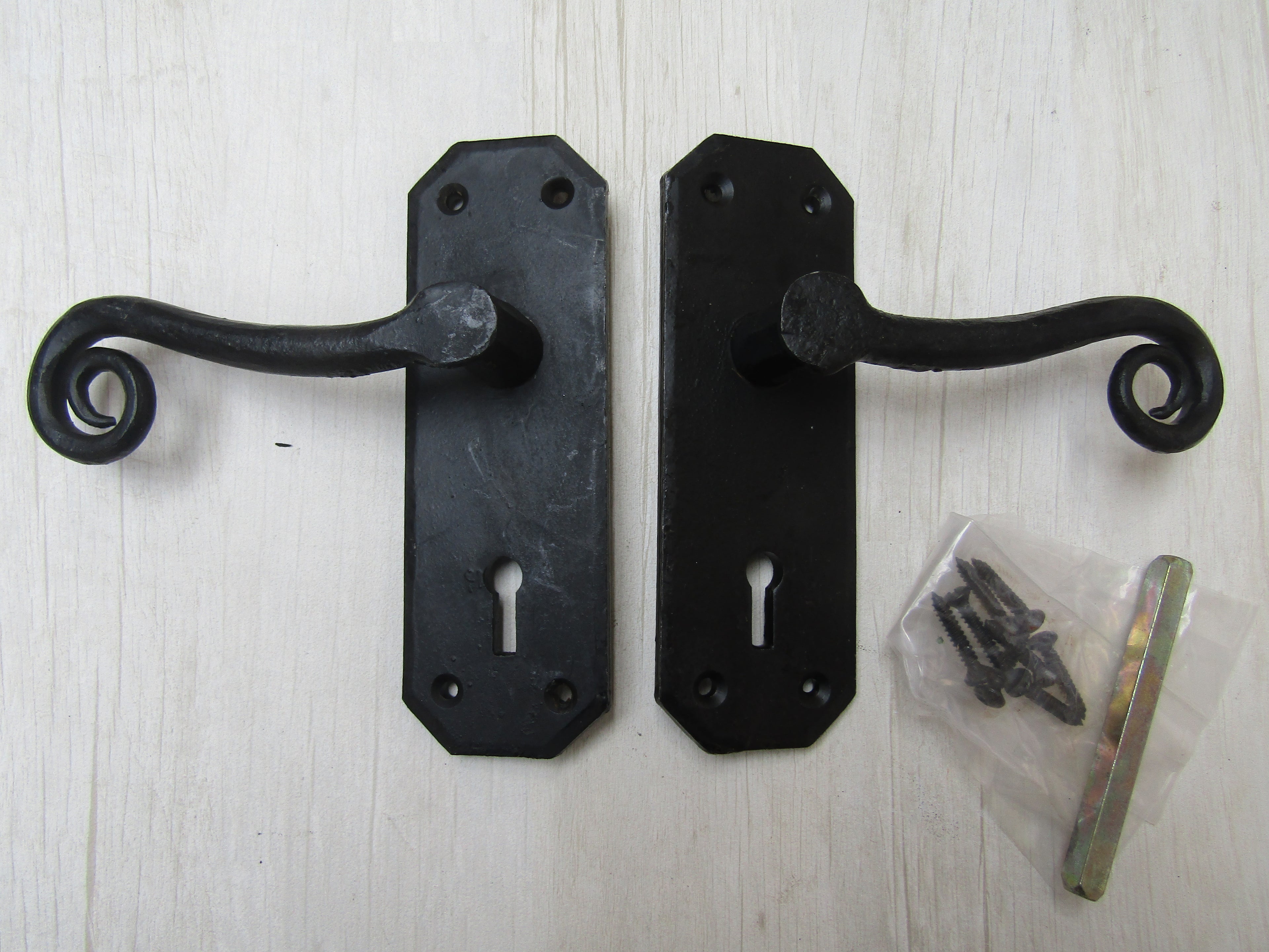 Curly Lever Mortice Lock Door Handles black wax.