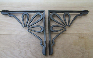 Pair Of Daisy Shelf Brackets Antique Iron 9inch.