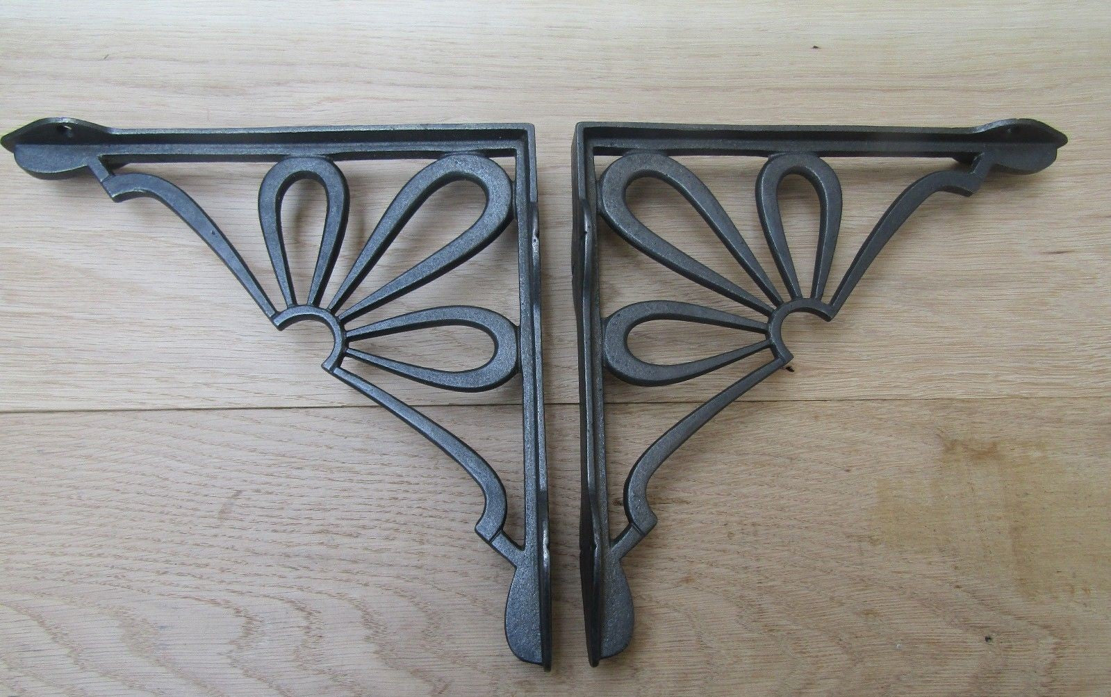 Pair Of Daisy Shelf Brackets Antique Iron 9inch.