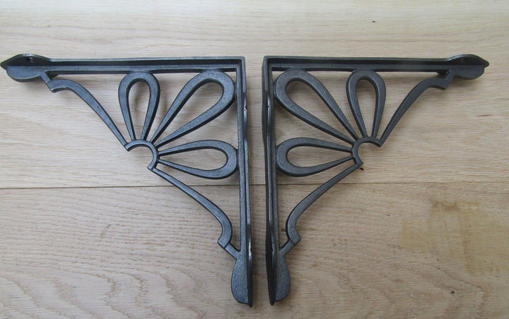 Pair Of Daisy Shelf Brackets Antique Iron 9inch.