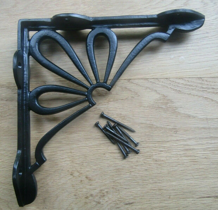 Pair of 9inch Daisy Shelf Bracket Black Antique.