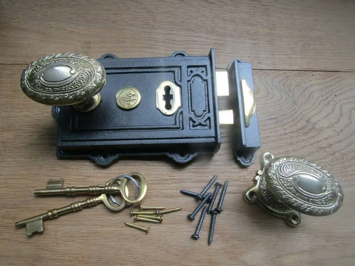 Davenport Door Lock Antique Iron With Art Nouveau Knob Brass.