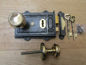 Davenport Rim Lock Antique Iron & Georgian Rim Brass Set.