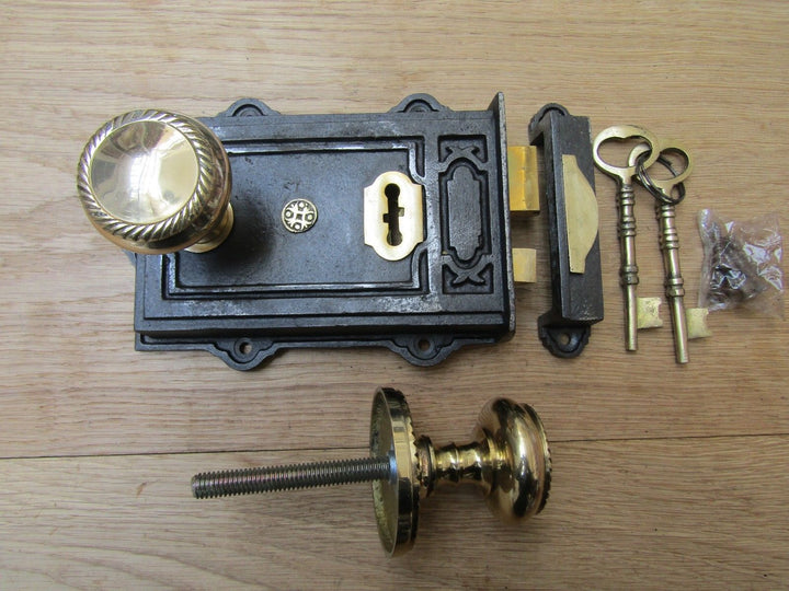 Davenport Rim Lock Antique Iron & Georgian Rim Brass Set.