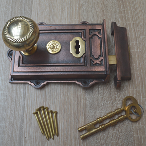 Cast Iron Davenport Rim Lock Antique Copper & Georgian Rim Brass Set.