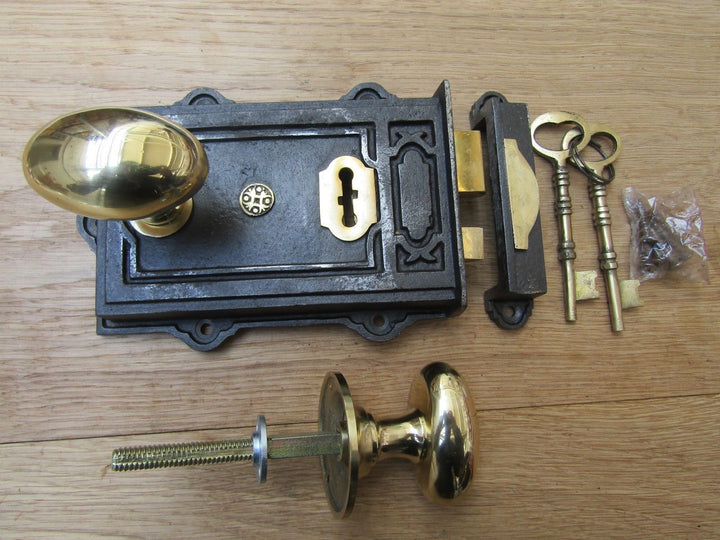 Davenport Rim Lock Antique Iron & Oval Rim Brass Set.