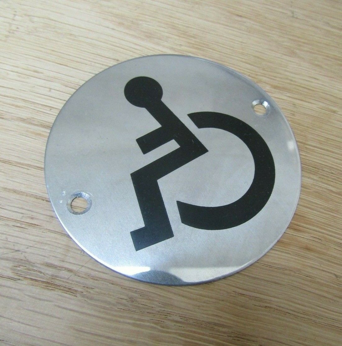Circle Stainless Steel Disabled Door Sign.