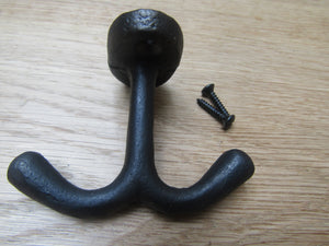 Cast Iron Double Ceiling Hook Black Antique.