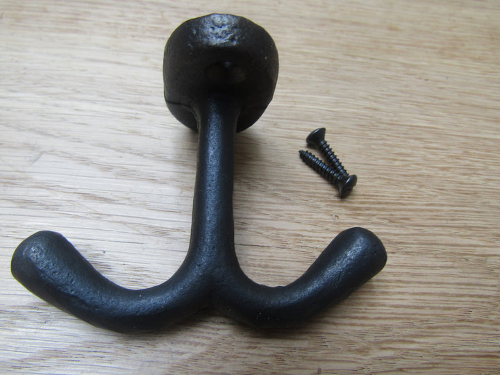 Cast Iron Double Ceiling Hook Black Antique.