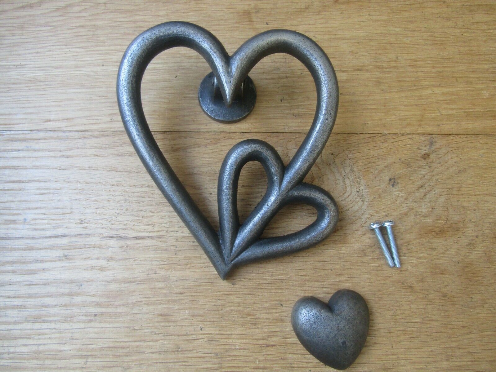 Cast Iron Double Heart Door Knocker Antique Iron.