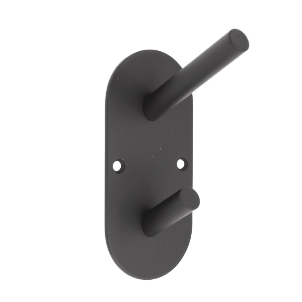 Modern Double Peg Vertical Hook On Plate Matt Black.