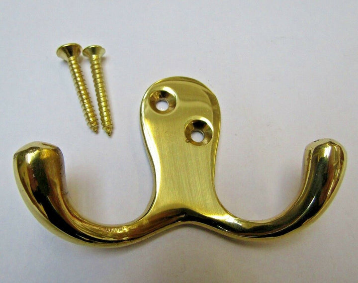 Double Robe Hook Polished Brass.