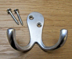 Pack of 5 Double Robe Hook Satin Chrome.