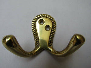 Georgian Double Robe Hook Polished Brass.