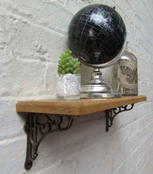 Unfinished Oak Wood 78cm with 5inch Victorian scroll brackets Antique brass.