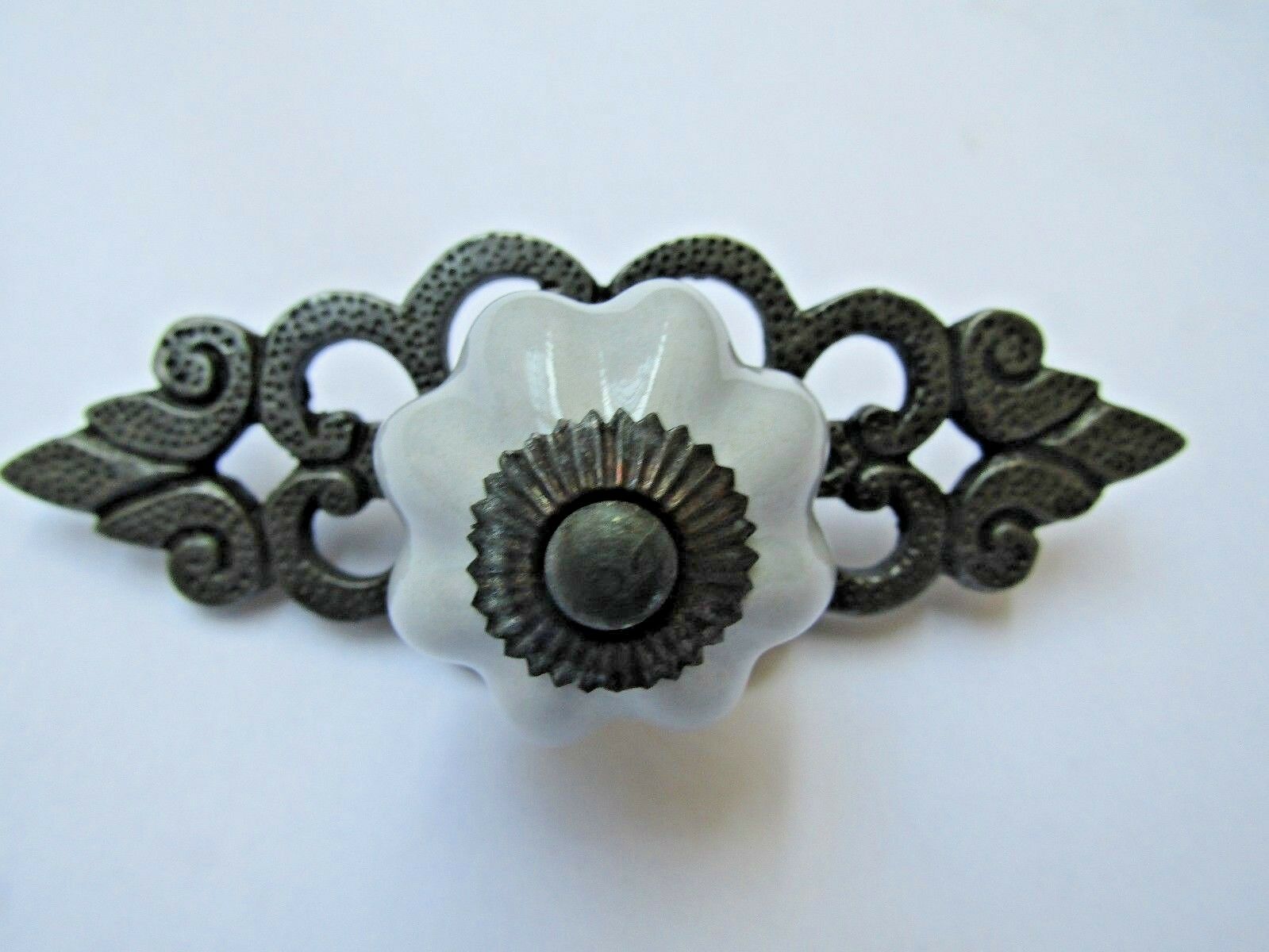 Duck Egg Blue Ceramic Cabinet Knob with Antique Iron Back Plate.