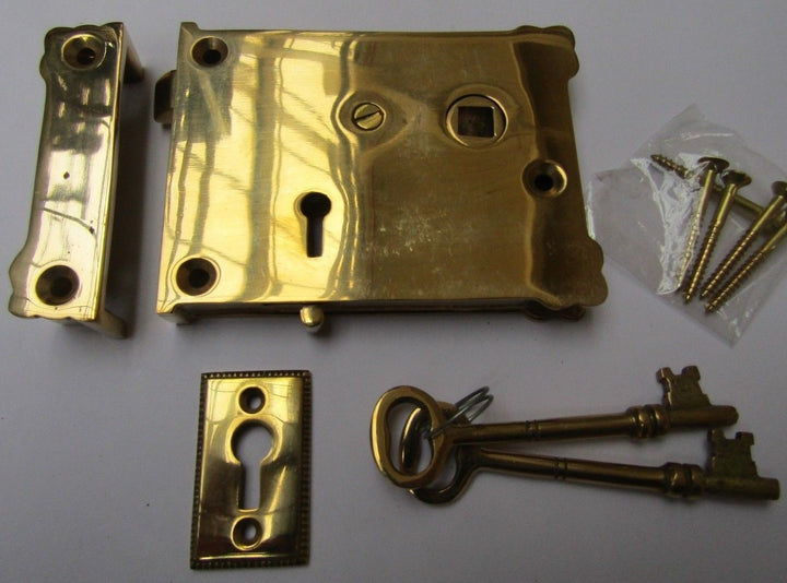 Solid Brass Construction Small Plain Eastlake Rim Lock.