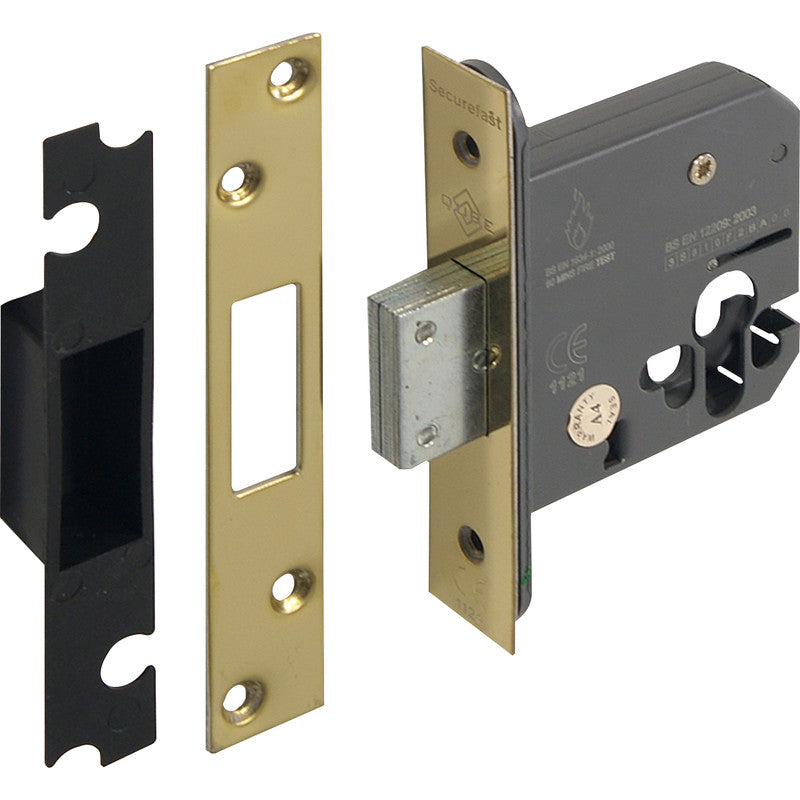 Euro Profile Deadlock 76mm Polished Brass.
