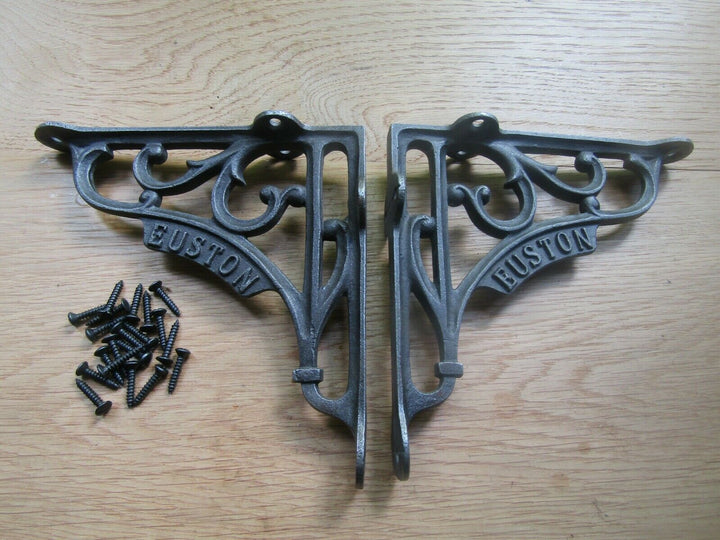 Pair Of 5x5inch Euston Scroll Brackets Antique Iron.