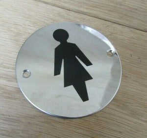 Circle Stainless Steel Female Door Sign.