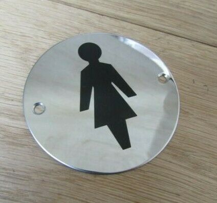 Circle Stainless Steel Female Door Sign.