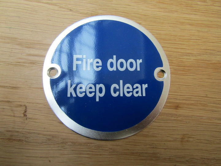 Circle Satin Aluminium Fire Door Keep Clear Door Sign.
