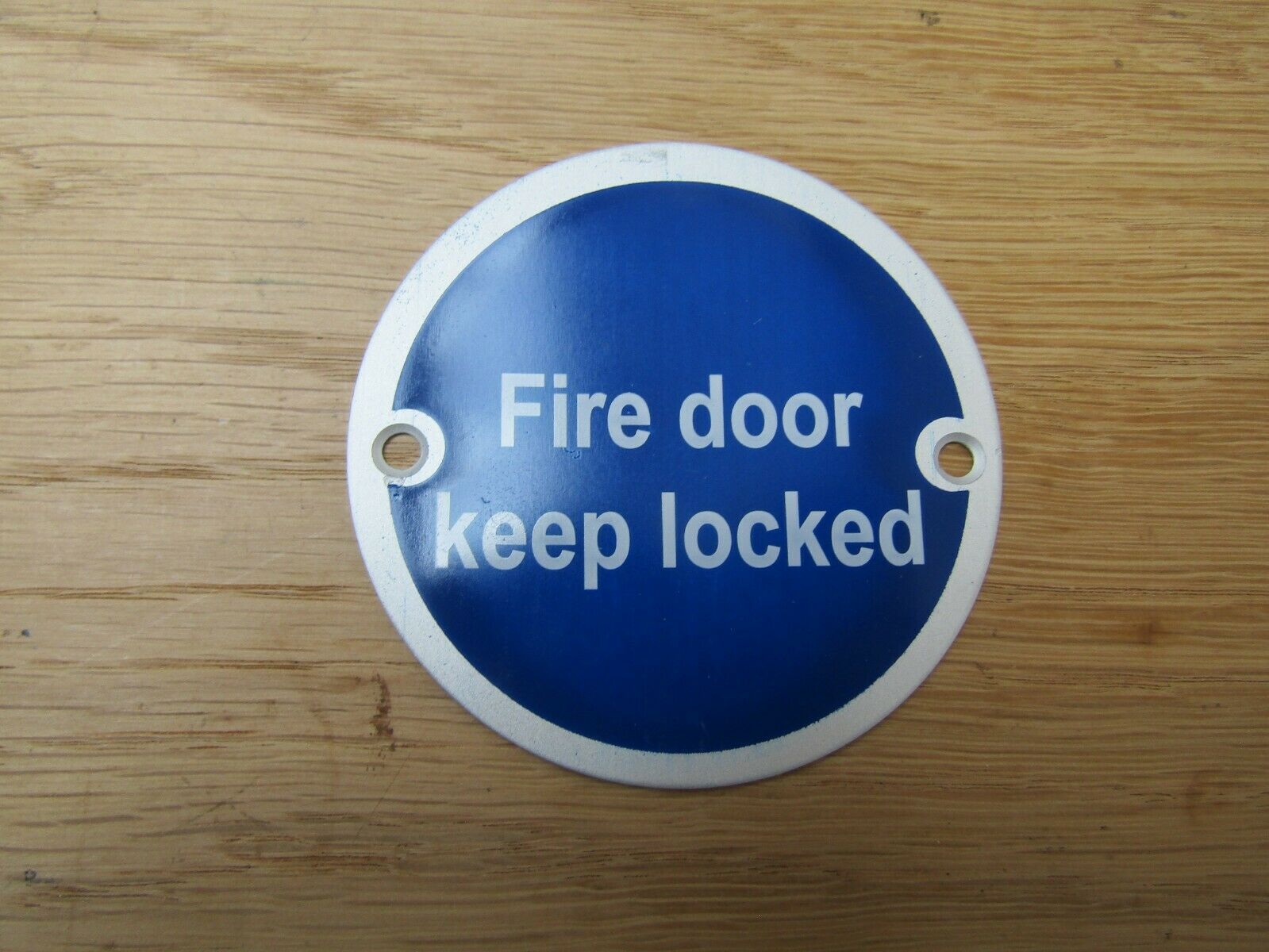 Circle Satin Aluminium Fire Door Keep Locked Door Sign.