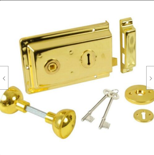 Steel 6inch Rim Lock & Plastic Knob Polished Brass.