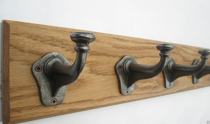 Antique Iron Flat Top Larder 8 Hook Coat Rail 88cm.