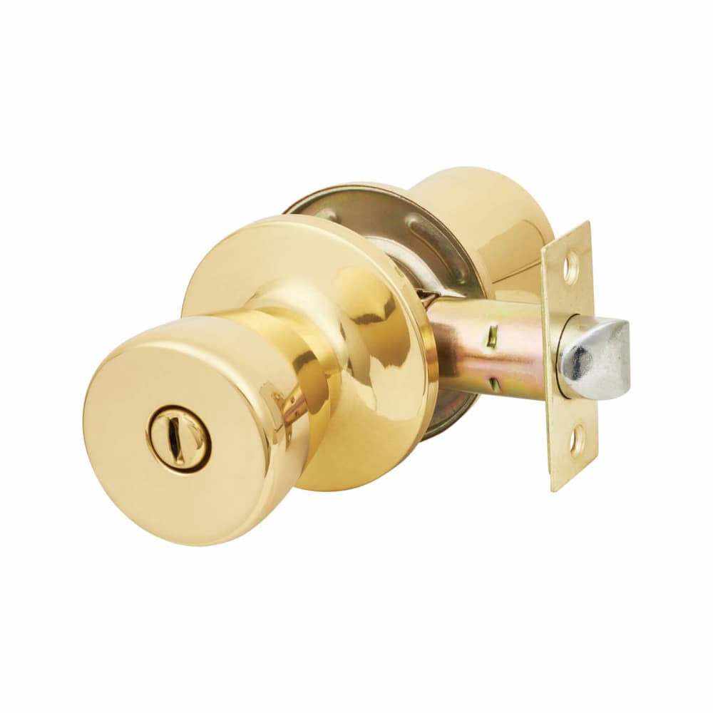 Flattop Mortice Bathroom Door Knob set Polished Brass.