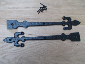 Pair of Hinge Fronts Black Antique 12inch Fleur de lys.