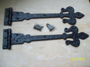 Pair of 18inch Fleur De Lys Hinges Black Antique.