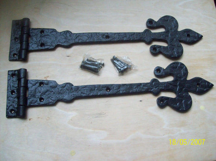 Pair of 18inch Fleur De Lys Hinges Black Antique.