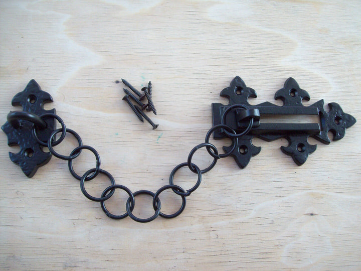 Fleur De Lys Door Chain Black Antique.