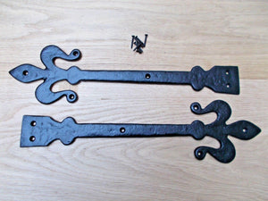 Pair of hinge fronts black antique 16inch Fleur de lys.
