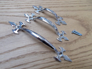 Fleur De Lys Cabinet Pull Handle Polished Chrome 6.5inch.