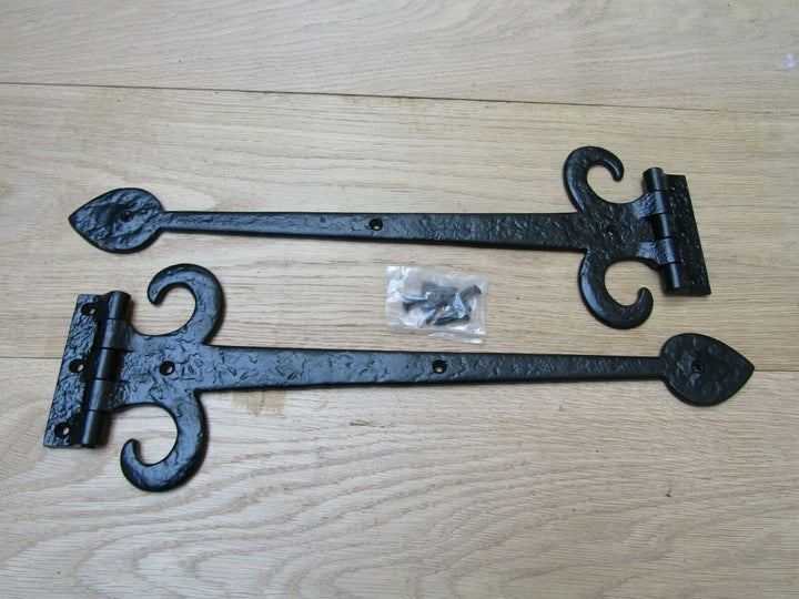 Pair of 14inch Spear head with Curls Black Antique Hinges.