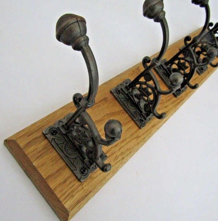 Antique Iron Beehive Floral 2 Hook Coat Rail 27cm.