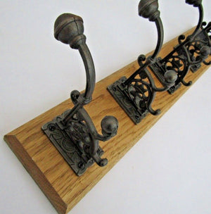 Antique Iron Beehive Floral 3 Hook Coat Rail 38cm.