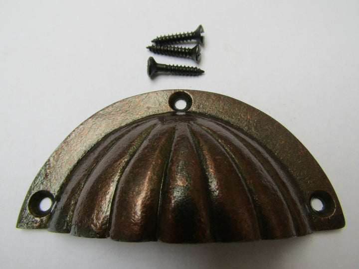 Fluted Cup Pull Handle Antique Copper on Iron.