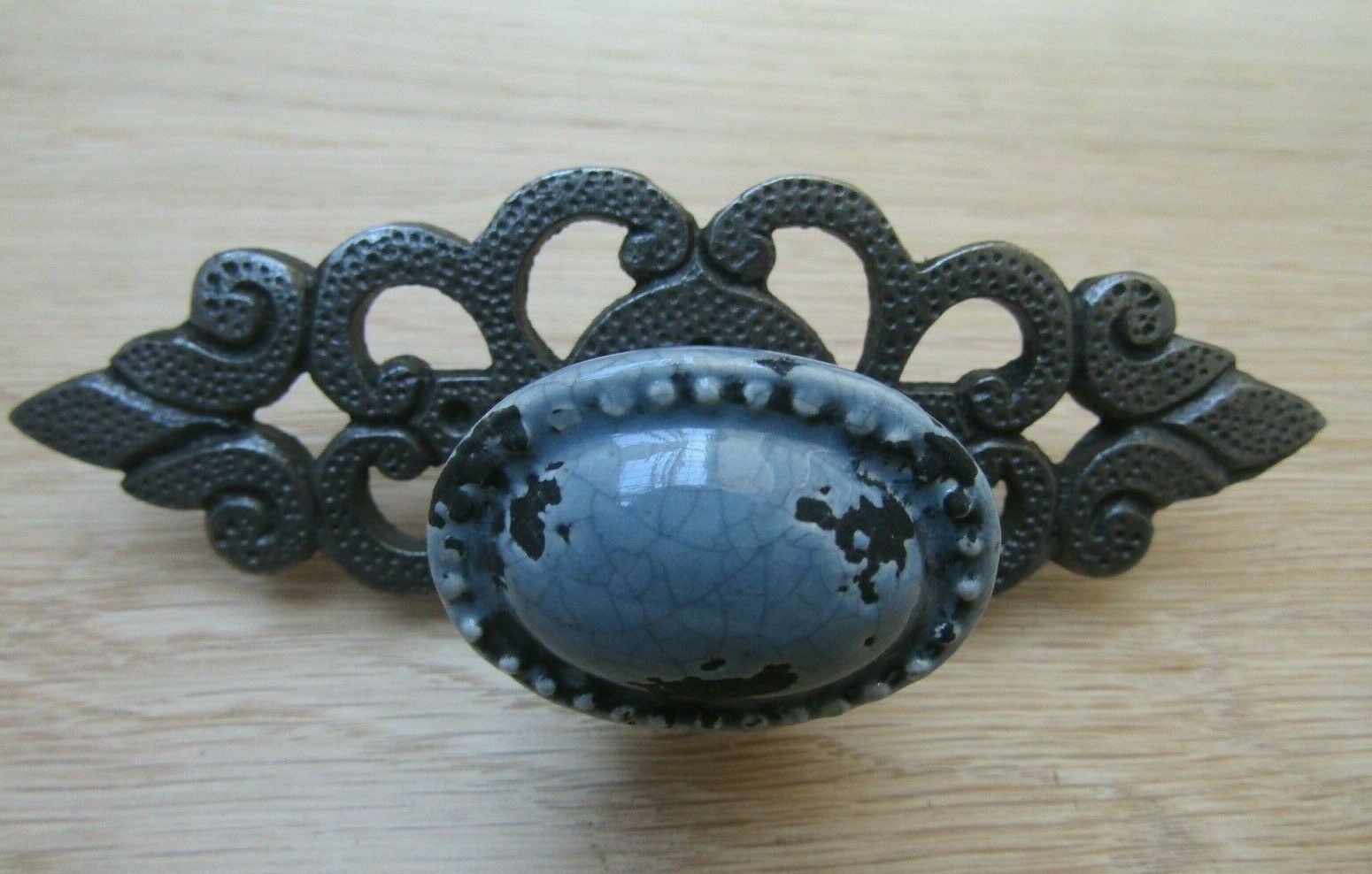 French Grey Glazed Cabinet Knob with back plate.