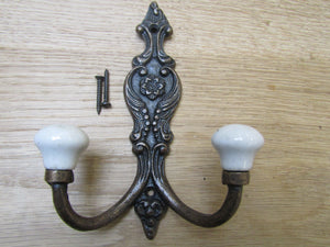 French Ornate Ceramic Hook Antique Copper.