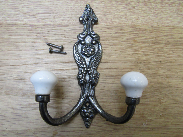 French Ornate Ceramic Hook Antique Iron.