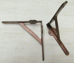 Pair Of Lugged Industrial Gallows Shelf Brackets Antique Copper.