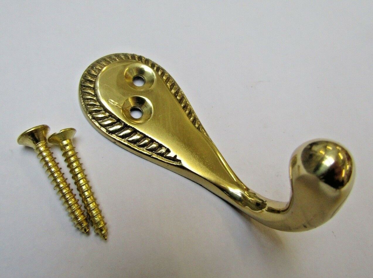 Pack of 5 Georgian Robe hook Polished Brass.
