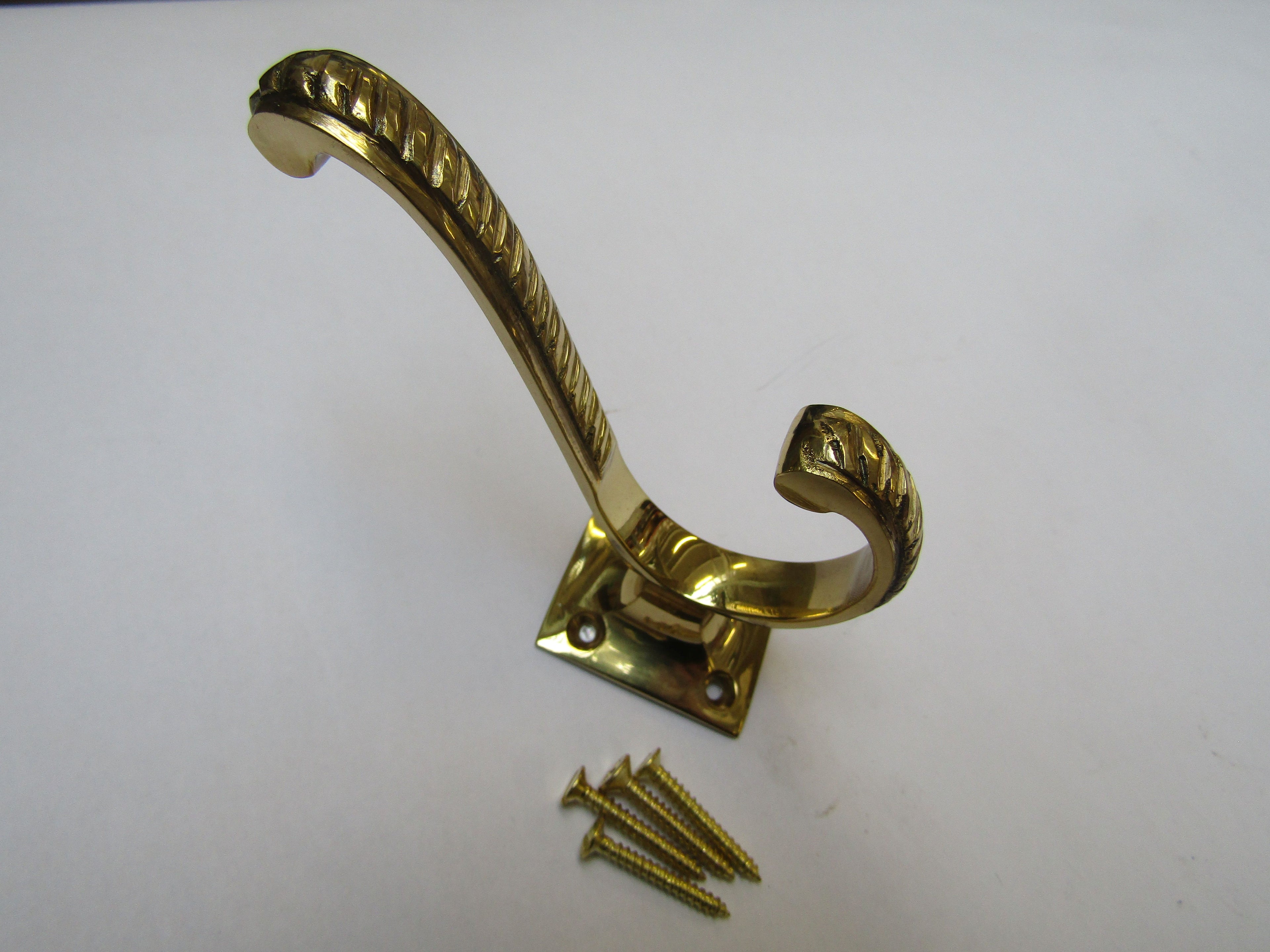 Georgian Volute Square Coat Hook Polished Brass.