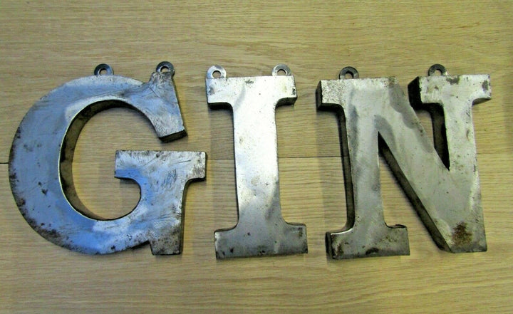 8inch GIN Metal Industrial Rustic Words.